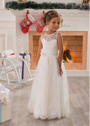 Beaded Ivory Lace Tulle Charming Flower Girl Dress
